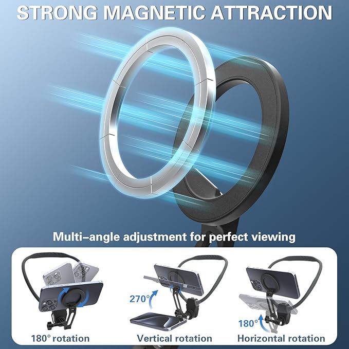 Beviliu Magnetic Neck Phone Holder for Recording, Hands Free POV/Vlog Neck Mount with Chest Strap, Video Filming for Cooking/Riding, Content Creator for iPhone 16 15 14 13 12 Android GoPro Insta360