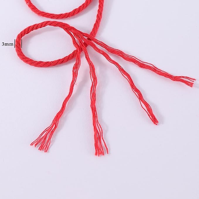 Red Macrame Cord 3mm x 109Yards,Colored Cotton Rope Craft Cord Colorful Cotton Cord Twine for Wall Hanging Plant Hangers Crafts Knitting Decorative Projects