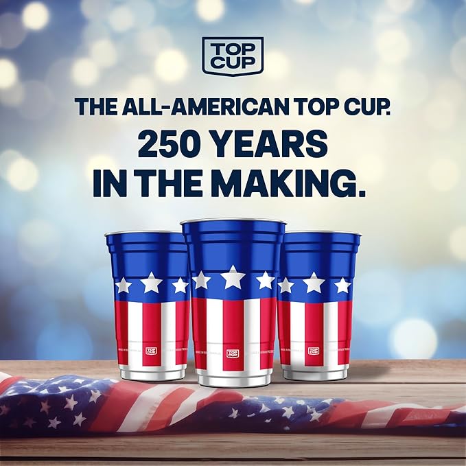 Top Cup America's 250th Birthday 20 oz Reusable Aluminum Party Cups 20 Count | Durable, Reusable & Recyclable, Made in USA