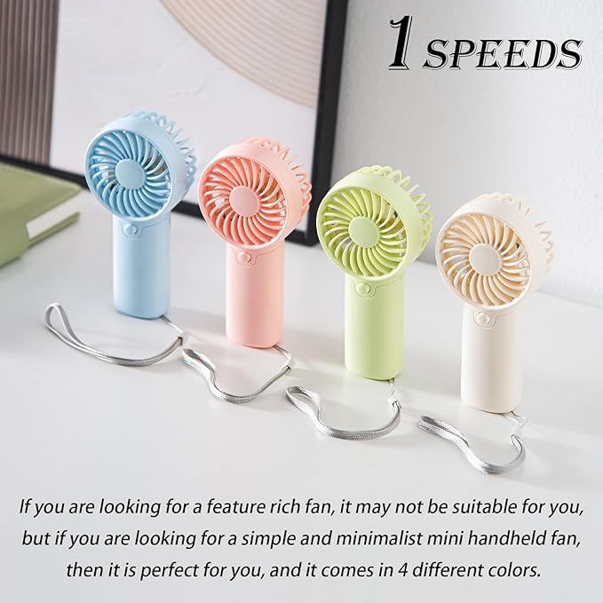 4 Pack Mini Portable Fan - 5'' AAA Battery Operated, Lightweight Handheld with 1 Speed & Lanyard - Quiet Personal Fan for Kids, Girls, Women & Men - Ideal for Office,Outdoor,Travel,Commute,Makeup