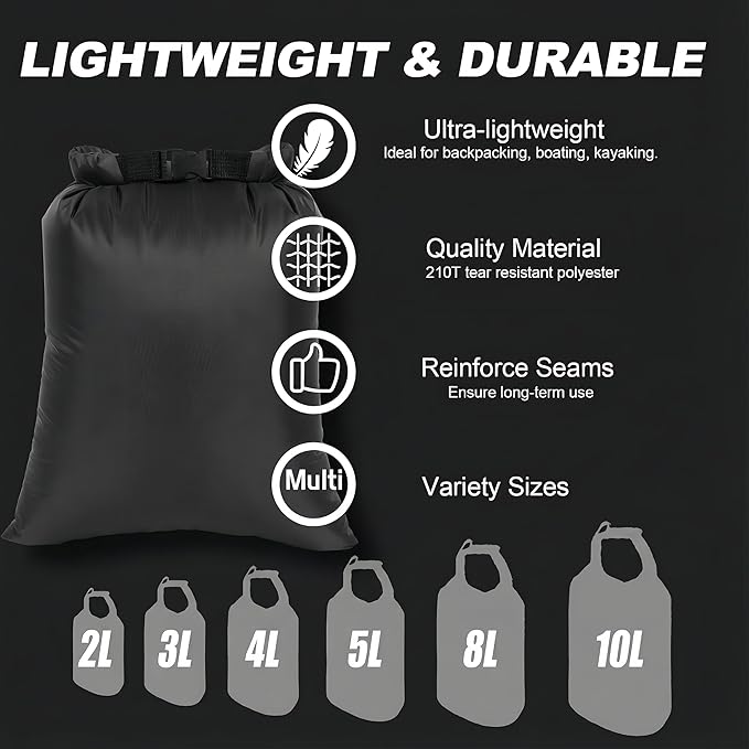 Dry Bags Waterproof Set, 6-Pack Ultralight Waterproof Bags Small Stuff Sack Water Proof Bag Dry Sacks, Outdoor Dry Bag Keep Gear Dry for Backpacking Hiking Boating Camping Travel