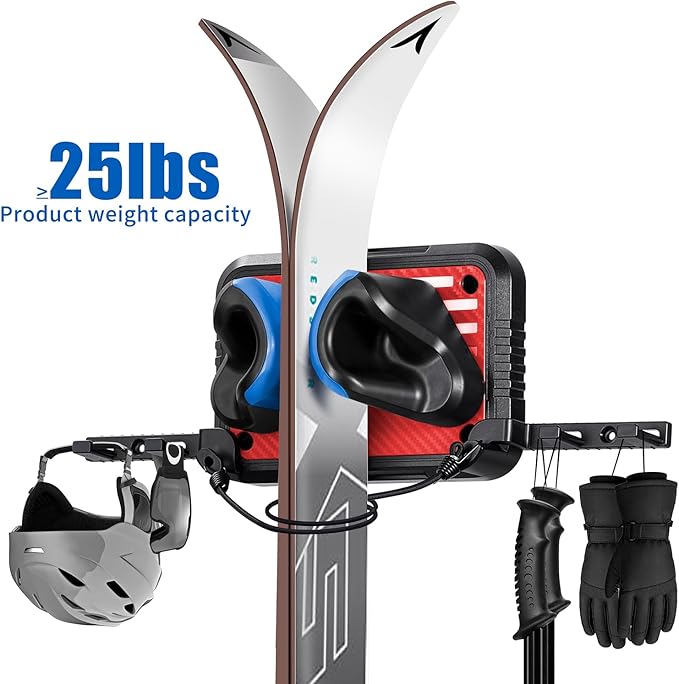 Ski Rack Wall Mount Ski & Snowboard Skateboard Wall Mount Fits Any Board holder Up to 25lbs Vertical Ski Storage Rack for Home & Garage Space-Saving Winter Gear Organizer 4Pack