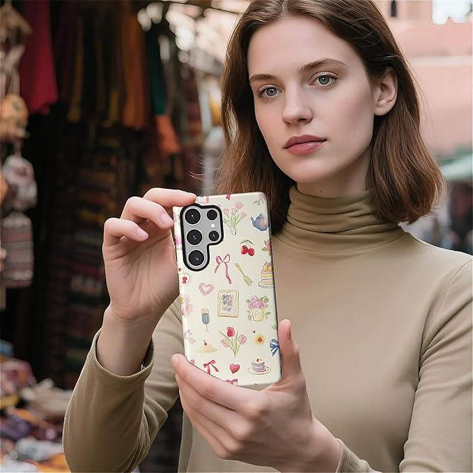 for Samsung Galaxy S25 Ultra Case,HL2 Aesthetic Bow Preppy Collage Hybrid 2 Layer Hard Shell Silicone Protective Pattern Design Case