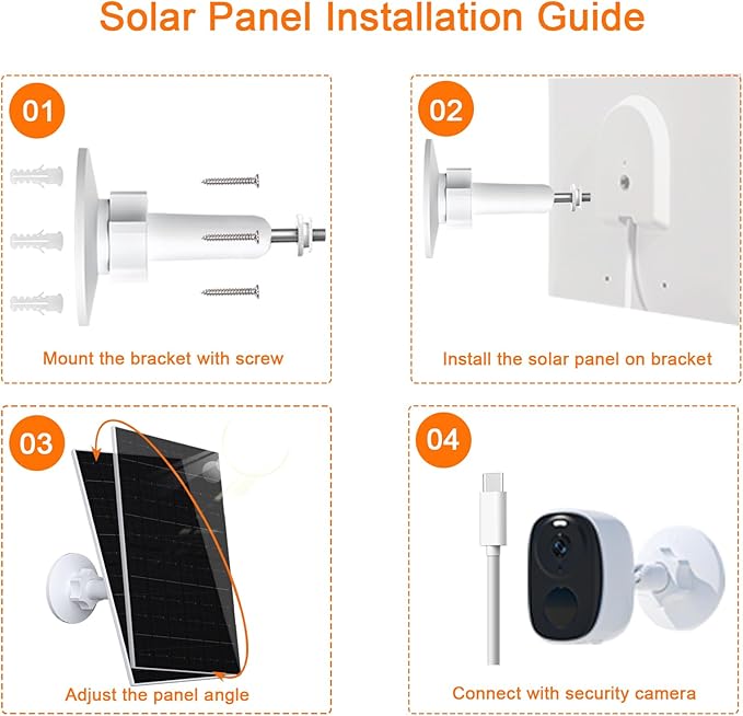 Zivif 7W Solar Panel for Security Camera, 5V USB C Solar Panel Charger Compatible with Rechargeable Battery Powered Cam, IP65 Waterproof, 7.2ft Cable, 360° Adjustable Bracket