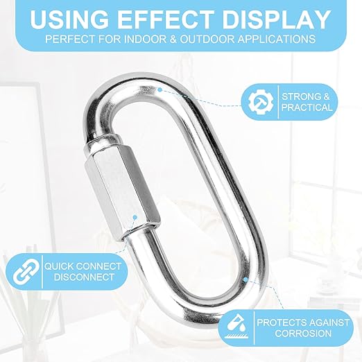 1Pcs 4.16 Inch 304(18-8) Heavy Duty Stainless Steel Screw Chain Quick Links, 2500 LBS Capacity Carabiner, Large Opening Connector for Big Chain Connecting, Hammock Hanging, Hiking