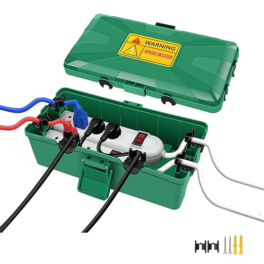 NineLeaf Outdoor Electrical Box,IP54 Waterproof Extension Cord Cover Weatherproof, Protect Outlet, Plug, Socket, Timer, Power Strip, Holiday Light Decoration,10.3x5.9x3.7inch,Green