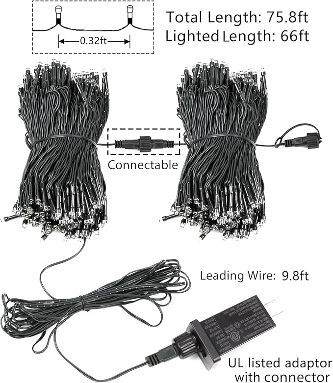 75.8 FT 200 LED Green Christmas String Lights Outdoor & Indoor, Memory Function & Timer & 8 Modes, Extendable Ultra Bright Green Wire Waterproof Mini Lights for Christmas Tree Yard Holiday Party Decor