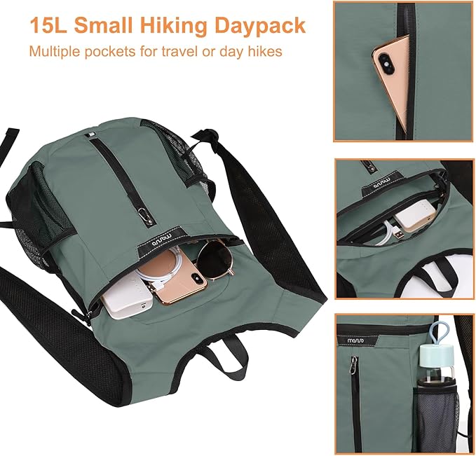MOSISO Lightweight Hiking Daypack Small Packable Travel Hiking Backpack, Foldable Shoulder Bag with Front Vertical Pocket