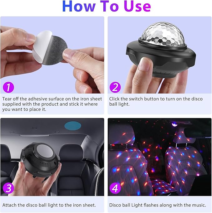 Battery Powered Disco Ball, Rechargeable Party Lights, Strobe Lights Sound Activated RGB LED Dj Lighting Uplights for Events, Party, Disco, Wedding, Bar, Stage, Dance, Room - 2 Pack