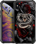 for iPhone X/Xs Case, Entwined Rose Snake Pattern Graphic Design Girl Boy Soft Silicone Hard Acrylic Shock Protection for iPhone X/Xs