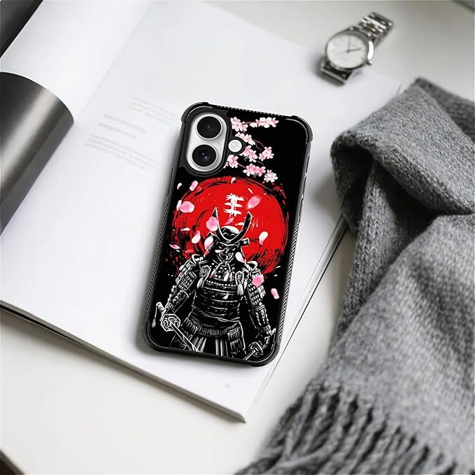 for iPhone 17 Case,for MagSafe Graphic Design for Girl Boy Soft Silicone Hard Acrylic Shock Protection Designed for iPhone 17 Sakura Japanese Samurai Pattern