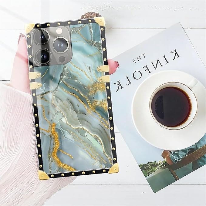 Compatible with iPhone 13 Pro Case, Golden Texture Marble Veining Luxury Golden Decoration for Girl Women Soft TPU Shockproof Protective Hard PC Back for iPhone 13 Pro