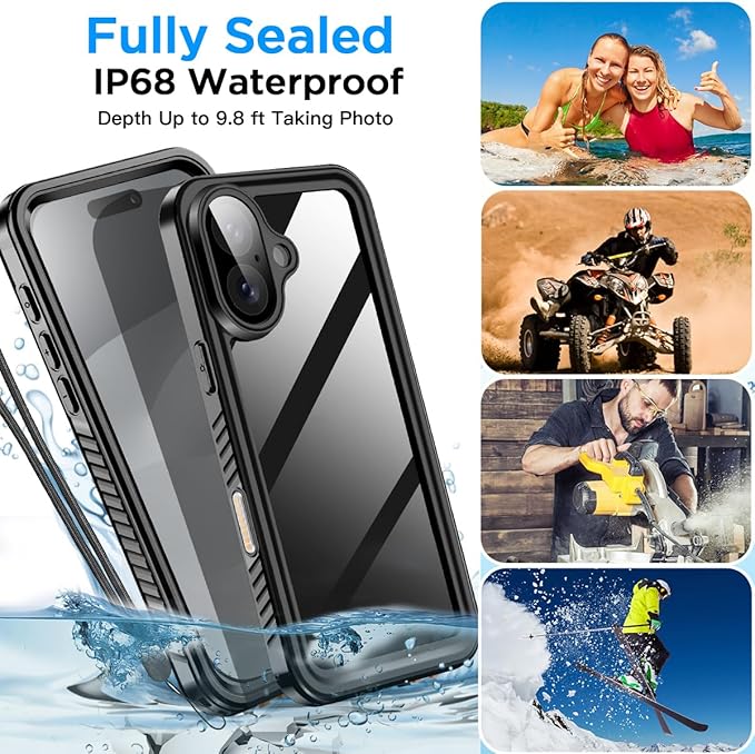 AICase Compatible with iPhone 17 Case Waterproof, Clear Water Proof Built-in Screen Protector Shockproof Dustproof Snowproof Full Body Rugged Underwater Phone Case with Lanyard