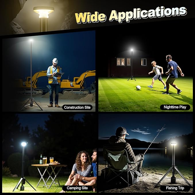 SYLSTAR 360° Rechargeable Work Light with Remote &Telescopic Stand (8.4Ft), 3000LM Ultra Bright, 8000mAh Battery, 3CCT Dimmable, Portable Camping Light for Jobsite Workshop Sports Emergencies(Black)