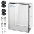 TICONN Outdoor Electrical Box Waterproof, Junction Box IP67 ABS Plastic Enclosure with Hinged Cover with Mounting Plate, Wall Brackets, Cable Glands (Clear, 19.7"x15.7"x7.9")