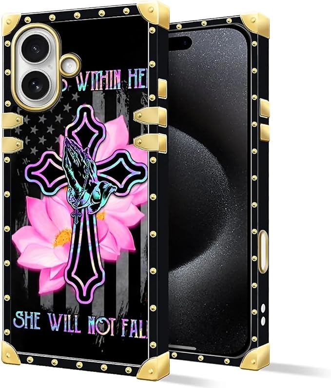 for iPhone 17 Case Luxury Golden Decoration for Girl Women Soft TPU Shockproof Protective Hard PC Back for iPhone 17 Crazy Pattern Praying Cross Hands