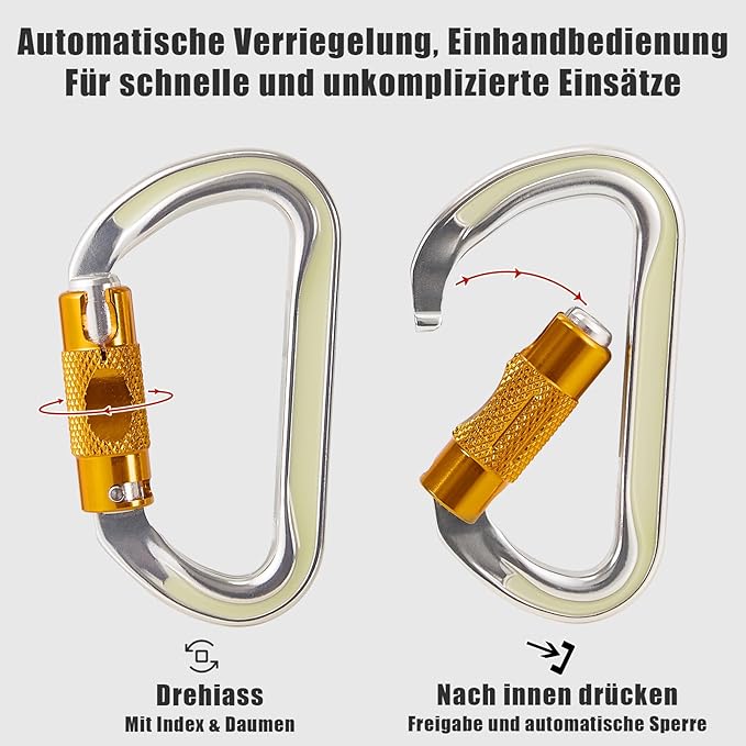 SOB Heavy Duty Steel Carabiner Clips -Auto Locking Climbing Carabiner, Industrial Strength Climbing Hooks for Keychains, Outdoor Gear, Backpacks, Hiking & Camping