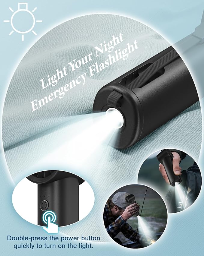 Portable Handheld Fan with Power Bank(High-Speed),3 IN 1 USB Rechargeable Mini Personal Fan with Flashlight,Small Size for Outdoor/Travel/Beach/Concerts/Summer.Gifts for Girl,Women.Black