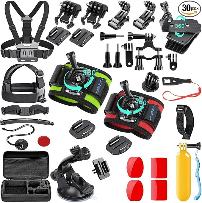 SmilePowo 51-in-1 Action Camera Accessories Kit for GoPro Hero 11 10 9 8 Max 7 6 5 4 3 3+ 2 1 Black GoPro 2018 Session Fusion Silver White Insta360 DJI AKASO APEMAN YI Campark XIAOMI Action Camera