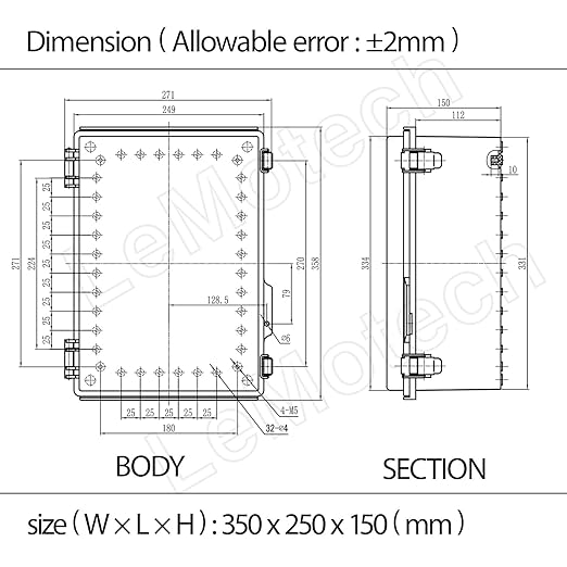 LeMotech Electrical Box, IP67 Waterproof Hinged Clear Cover Stainless Steel Latch Junction Box, ABS Plastic Electrical Enclosure with Mounting Plate,Wall Brackets, Cable Glands,13.8"x9.8"x5.9", Grey