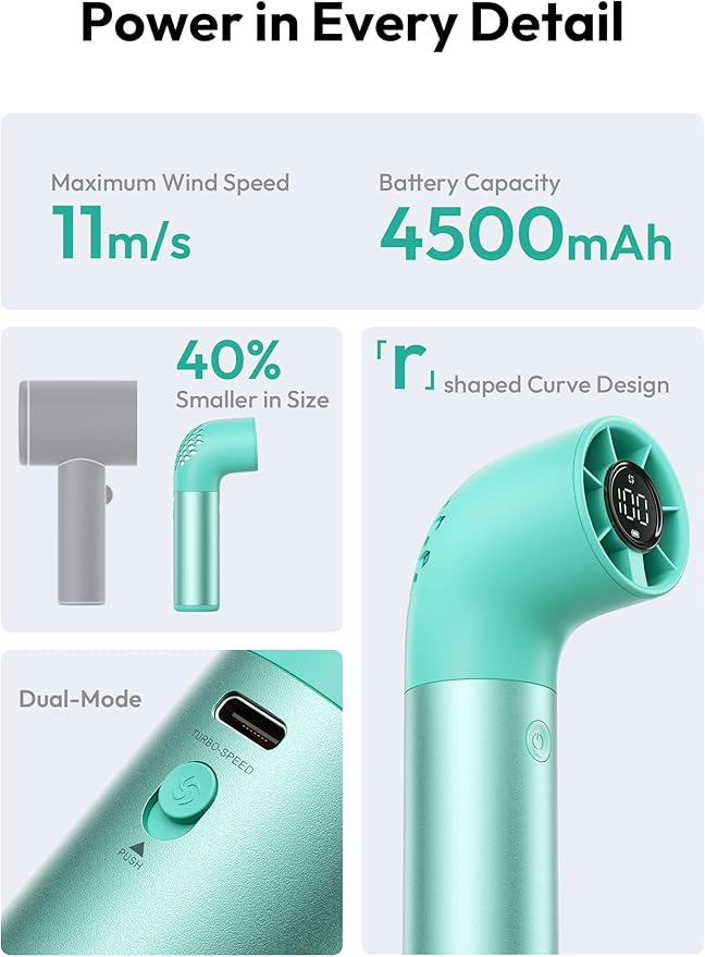 Aecooly Portable Handheld Fan, Powerful Turbo Mini Fan, 19000 RPM High Speed Aero Ultra, 15H Max Cooling Time, 7 Speeds Aluminum Case, Pocket Rechargeable Personal Small Travel GIfts for Women-Green