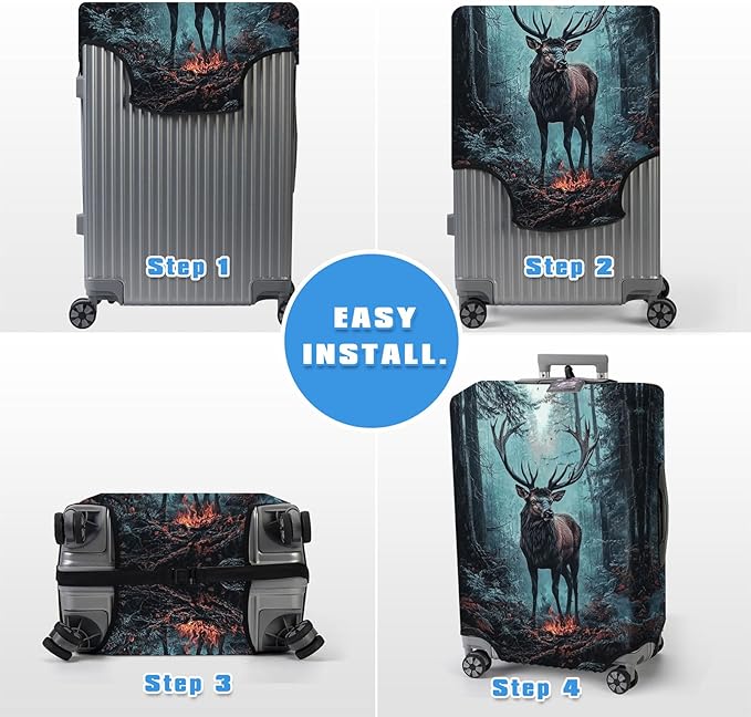 Luggage Cover Protector for 22-24 Inch Suitcases, TSA Approved Elastic Travel Suitcase Covers, Anti-Scratch Washable Luggage Sleeve for Carry On & Checked Bags, Enormous Stag