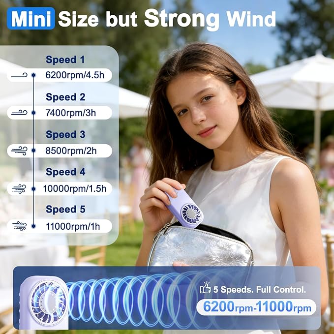 WHATOOK Handheld Mini Fan Small Personal Portable Speed USB Rechargeable Eyelash Fan Lightweight USB Rechargeable for Travel Makeup Girl Women Summer Gift (Purple)