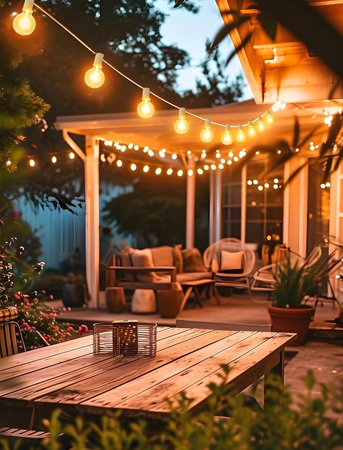 Larkvue 25FT Solar String Lights Outdoor with Remote, Waterproof Dimmable 3 Modes Patio Lights with 10+1 LED Shatterproof G40 Bulbs for Garden-White