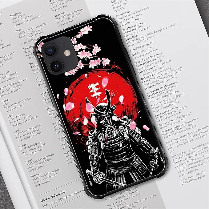 for iPhone 12/12 Pro Case, Sakura Japanese Samurai Pattern Graphic Design Girl Boy Soft Silicone Hard Acrylic Shock Protection for iPhone 12/12 Pro