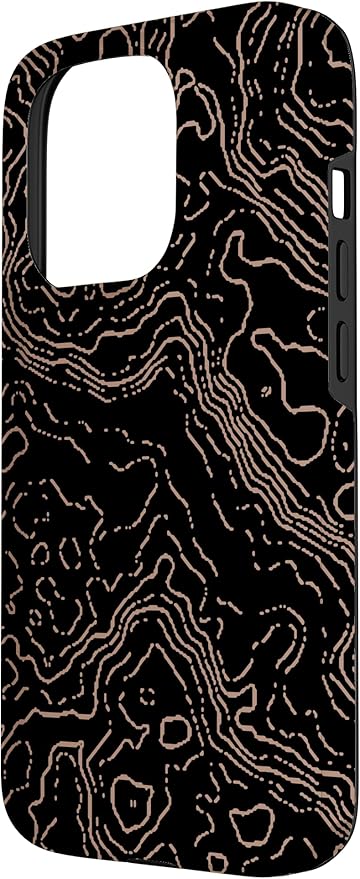 Topography Black & Brown Abstract Pattern Topographic Map Case for iPhone 15 Pro