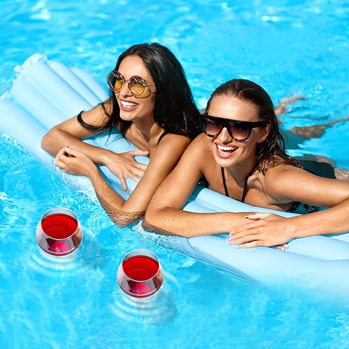 Floating Wine Glasses for Pool with Charms Tags, Shatterproof Poolside Wine Glasses, Floating Cup With Stem, Drinking Glasses for Pool, Unbreakable Wine Cup & BPA-free (16 Oz, Set of 4)