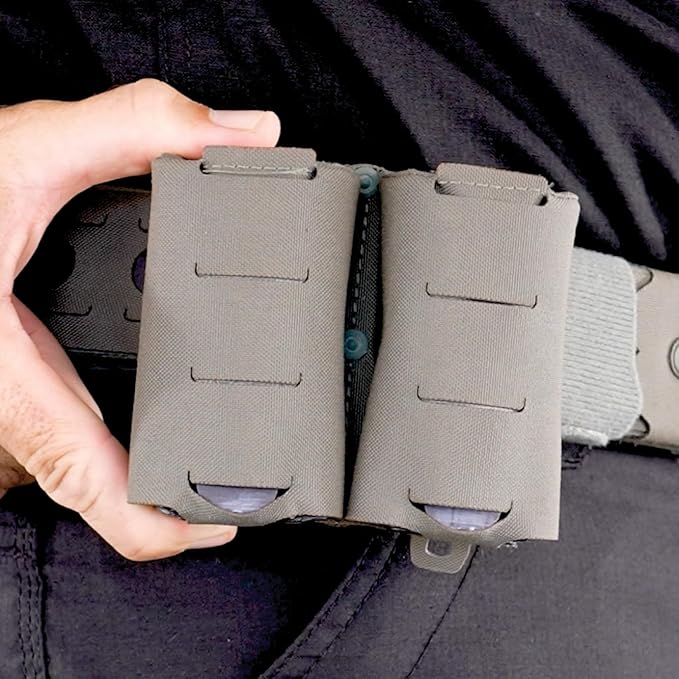 Double Pistol Magazine Pouch, Black, High-Strength Laminate Material, MOLLE Compatible, Magazine Retention System
