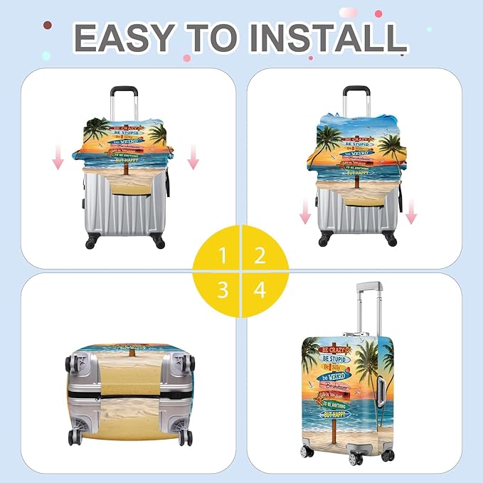 ANNA QUEEN Beach Quote Luggage Cover, Inspirational Summer Travel Suitcase Protector for 28-30 Inch Bags