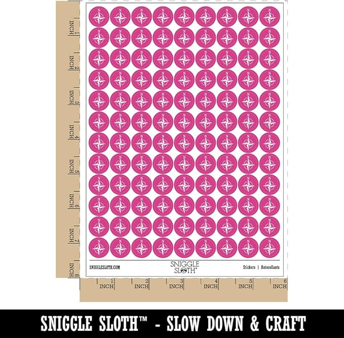 Compass Rose Nautical Star Navigation Map 200+ Round Stickers - Matte Finish - 0.50" Size - Hot Pink