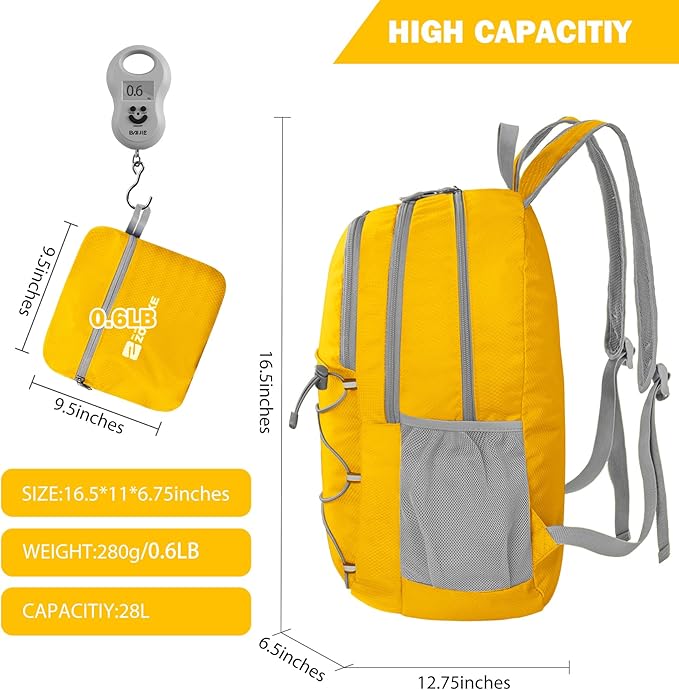 ZOMAKE Lightweight Packable Backpack 28L, Foldable Backpacks Water Resistant Collapsible Day Bag Light Daypack for Hiking