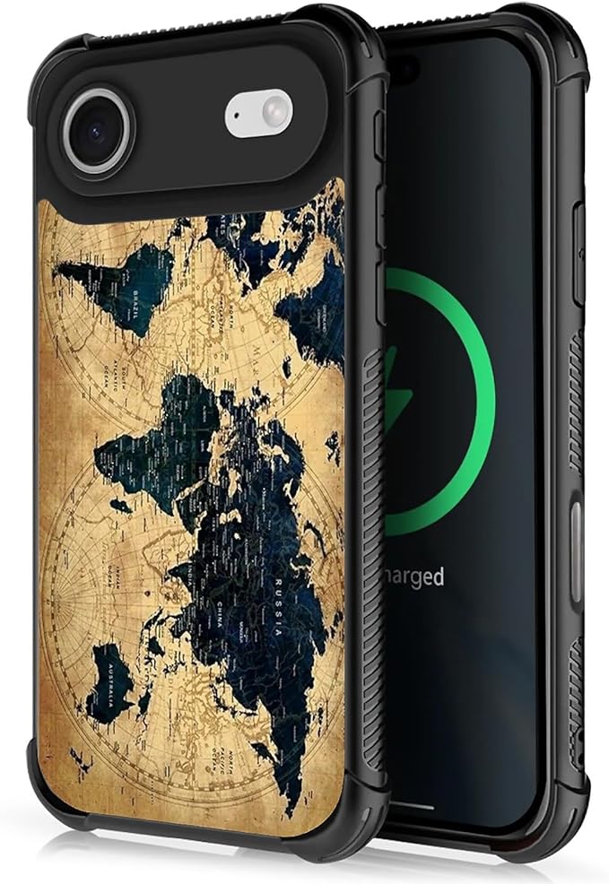 for iPhone 17 Air Case,for MagSafe Graphic Design for Girl Boy Soft Silicone Hard Acrylic Shock Protection Designed for iPhone 17 Air Brown World Map Pattern