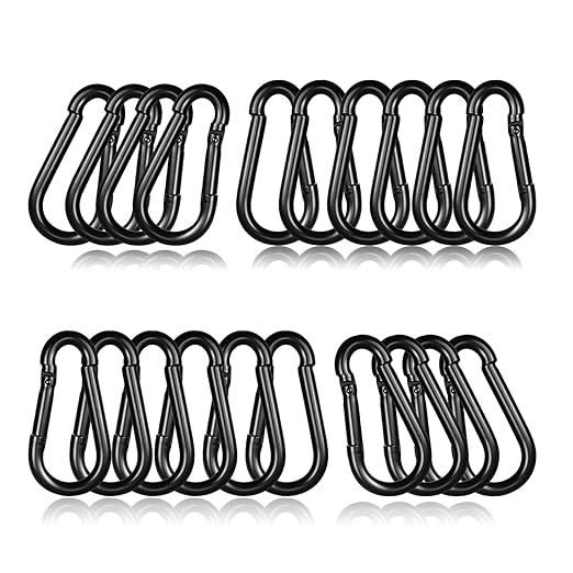 20PCS M6 Heavy Duty Carabiner Clip, 2.36Inch Snap Hook Quick Link Small Carabiner Clips,Spring Link Buckle for Fishing Camping Hammock Dog Leashes-260LBS Holding Capacity (Black)