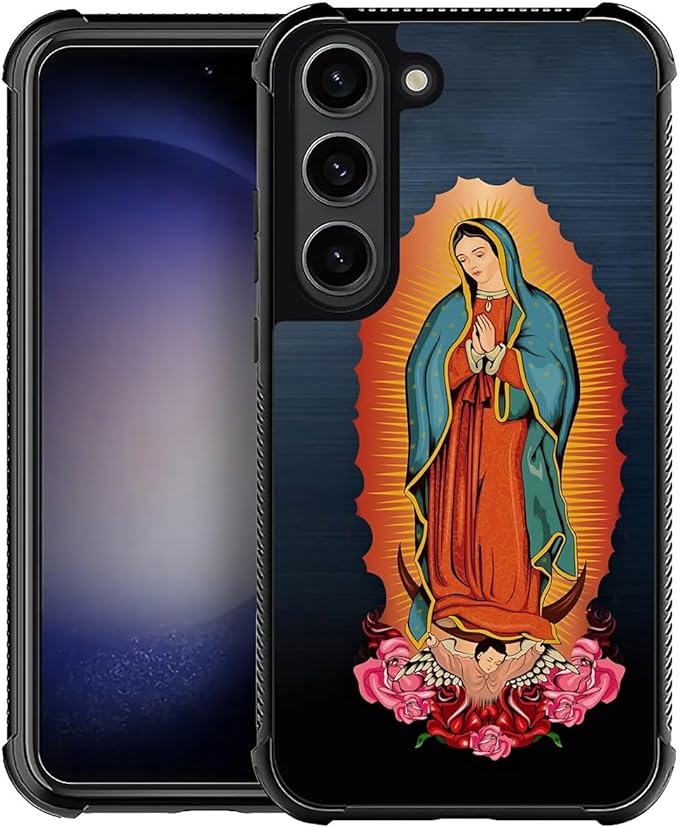 for Samsung Galaxy S23 Case, Red Virgen Guadalupe Pattern Graphic Design Girl Boy Soft Silicone Hard Acrylic Shock Protection for Samsung Galaxy S23