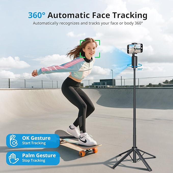 Fuloview Auto Face Tracking Tripod,67''Phone Tripod for iPhone,360° Rotation Follows Your Movement,Bluetooth Remote,Phone Holder for Vlog,Live Streaming, Video Call,Content Creators.