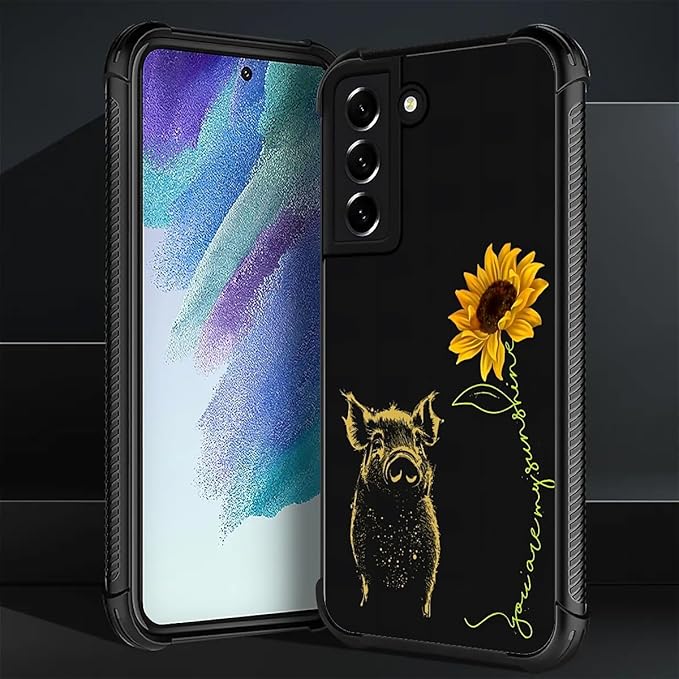 for Samsung Galaxy S21 Plus Case, Pig Sunflower Yellow Sunshine Pattern Graphic Design Girl Boy Soft Silicone Hard Acrylic Shock Protection for Samsung Galaxy S21 Plus