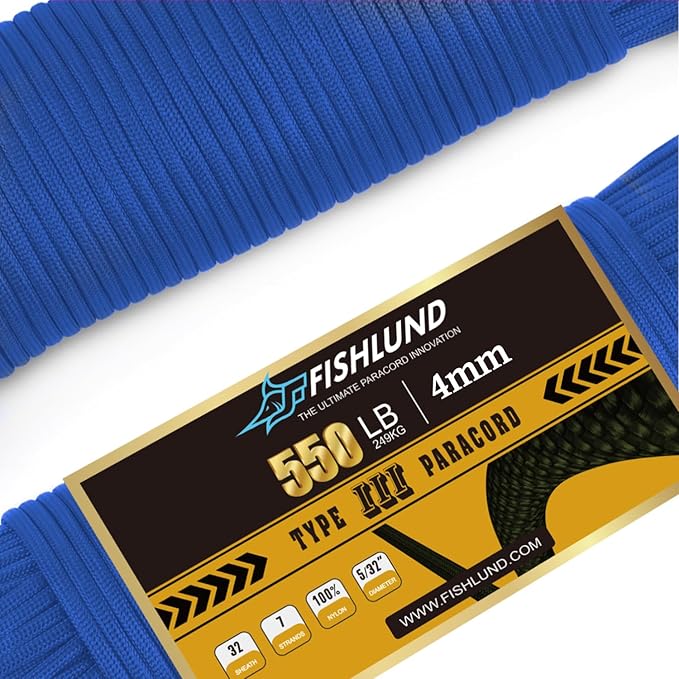 Paracord 550 lb, 7 Strand Paracord Rope 100ft 4mm, Nylon Parachute Cord for Camping, Royal Blue