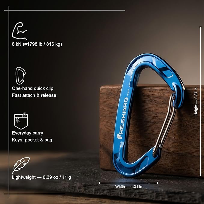FresKaro 5pcs Nano Carabiner Clips, 8kN 1798lbs, Small Sturdy, Reliable Time-Tested Strong Spring Wiregate, Mini Size 2.37inch, Choice of 5colors