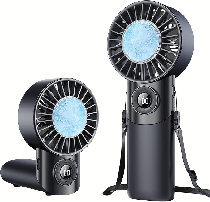 2026 Upgrade 3 In 1 Handheld Portable Turbo Fan with Ice Cooler,Rechargeable 100 Speed Mini Personal Fan 10500 RPM Small Pocket Fans Makeup fan for Outdoor,Office,Camping,Travel-Black