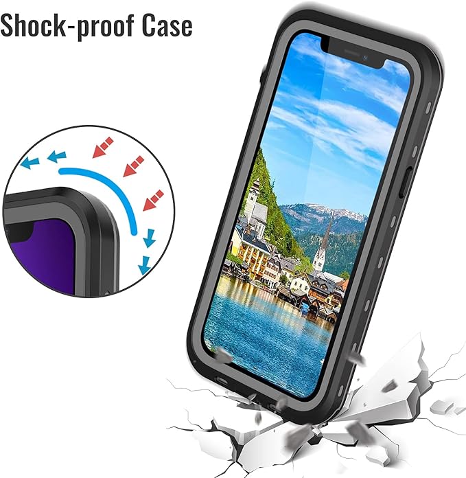 Waterproof Phone Case Compatible with iPhone 13, IP68 Waterproof Shockproof Dust-Proof Phone Case with Built in Screen Protector, Full Body Protective Case (Black, iPhone 13)