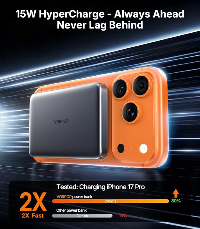 Portable Charger for iPhone, 0.5" Ultra-Slim Magnetic Power Bank, 10,000mAh Fast Charging with USB C Cable, Magsafe Wireless Battery Pack for iPhone 17/16/15/14/13/12 Series Travel Essentials