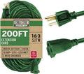 Long Outdoor Extension Cord 200 ft - 16/3 SJTW Green Extension Cord 3 Prong Grounded Plug, Weatherproof Heavy Duty Exterior Power Cable Great for Outside, Landscaping & Lawn - UL Certified