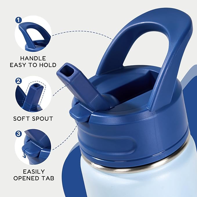 Fijinhom 12oz Kids Water Bottle for School, Toddler Bottles with Straws, Stainless Steel Vacuum Insulated Water Bottle for Boys&Girls, Leak-Proof, BPA-Free, Hope