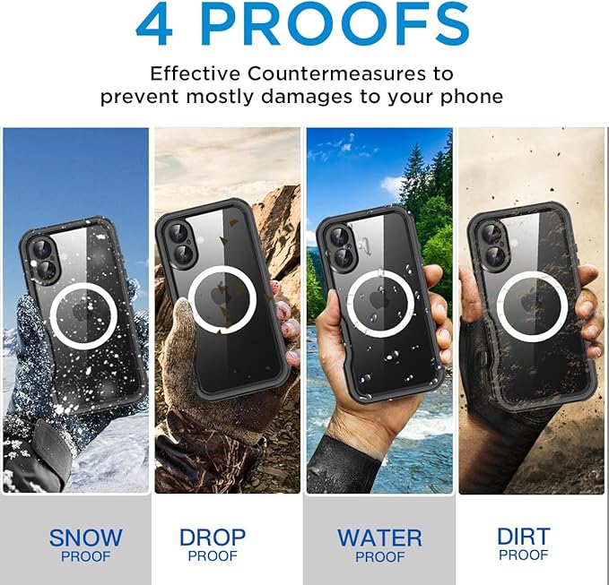 AICase Waterproof Case for iPhone 16(6.1") with MagSafe Snowproof,Dustproof and Shockproof,IP68 Certified Real 360 Full Body Protection Fully Sealed Underwater Cover for iphone16 2024