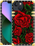 Compatible with iPhone 13 Case, Vector Red Rose Green Leaf Luxury Golden Decoration for Girl Women Soft TPU Shockproof Protective Hard PC Back for iPhone 13