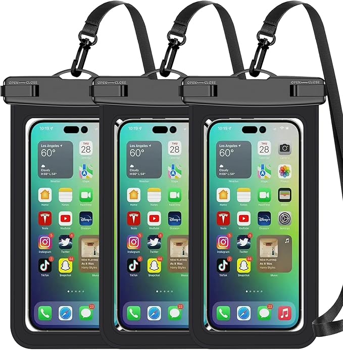 Famoby Up to 8.3" 3 Pack Black Universal Waterproof Phone Pouch, Phone Waterproof Case Dry Bag,Protection Level: IP68,Outdoor Sports for Apple iPhone,Samsung,and More,Black